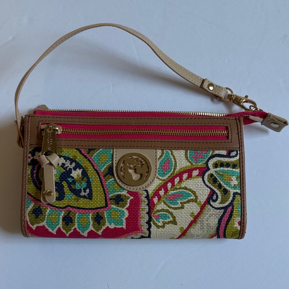 Spartina 449 Paisley Print Wristlet with Red and Tan Accents